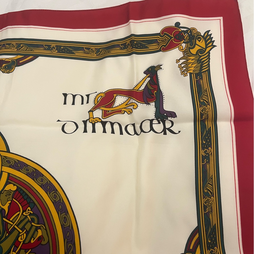 Chic Red and Cream Silk Book of Kells Scarf - Picture 3 of 6